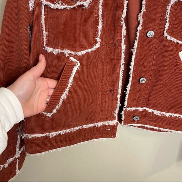NEW Free People Heartland Workwear Jacket Orange Rust Frayed Edges S - Picture 6 of 10